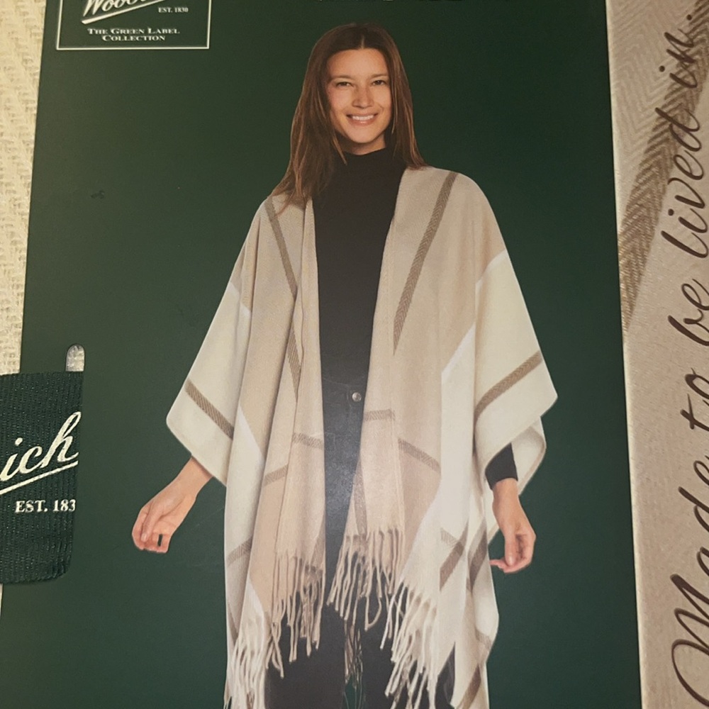 WoolRich Cozy Blanket Wrap in Tan Miranda Plaid